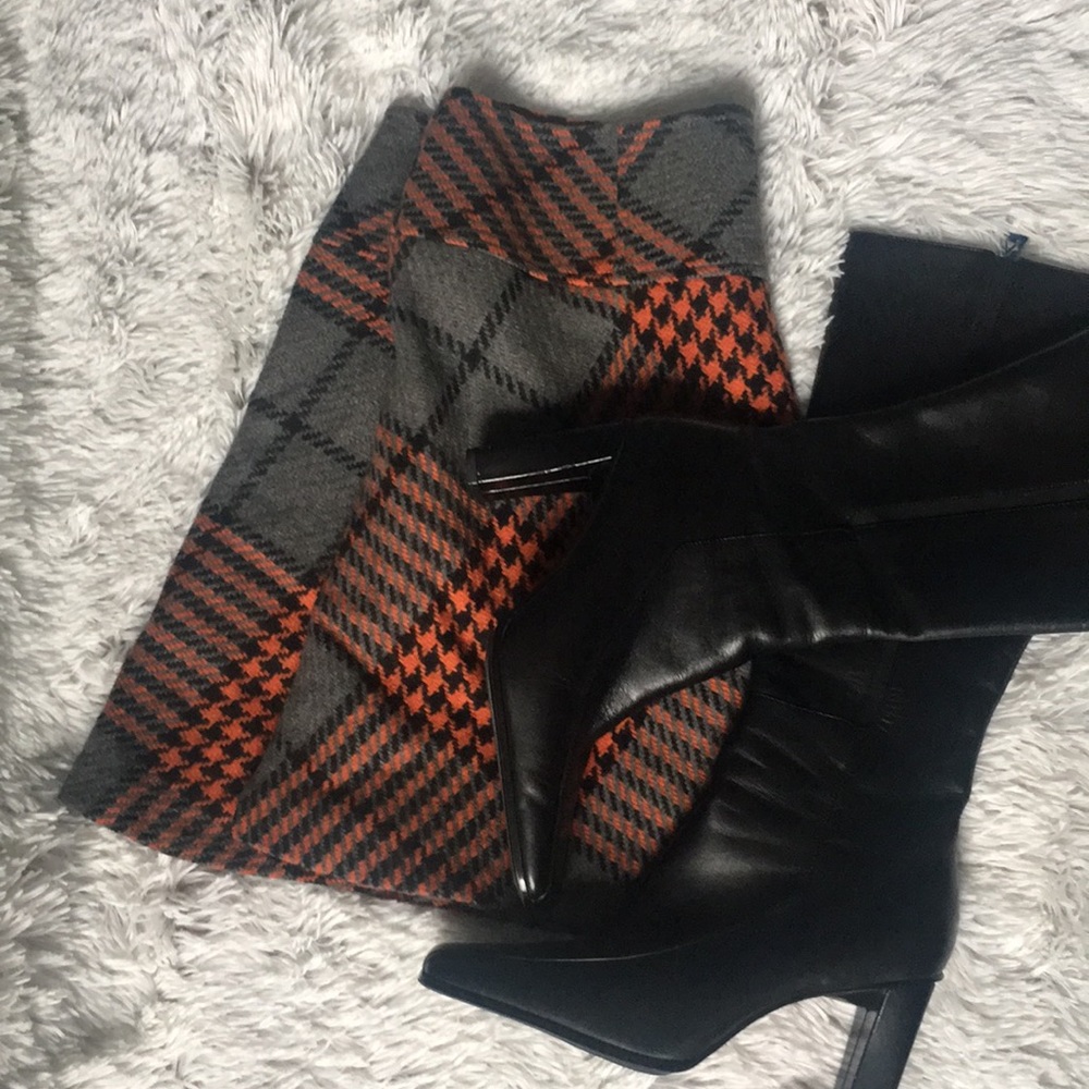 Boden Skirt 10P Plaid Mini Skirt Gray & Orange 10P